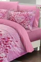 Sevgililer Günü Çift Kişilik Nevresim Takımı%100 Pamuk Saten I Love You