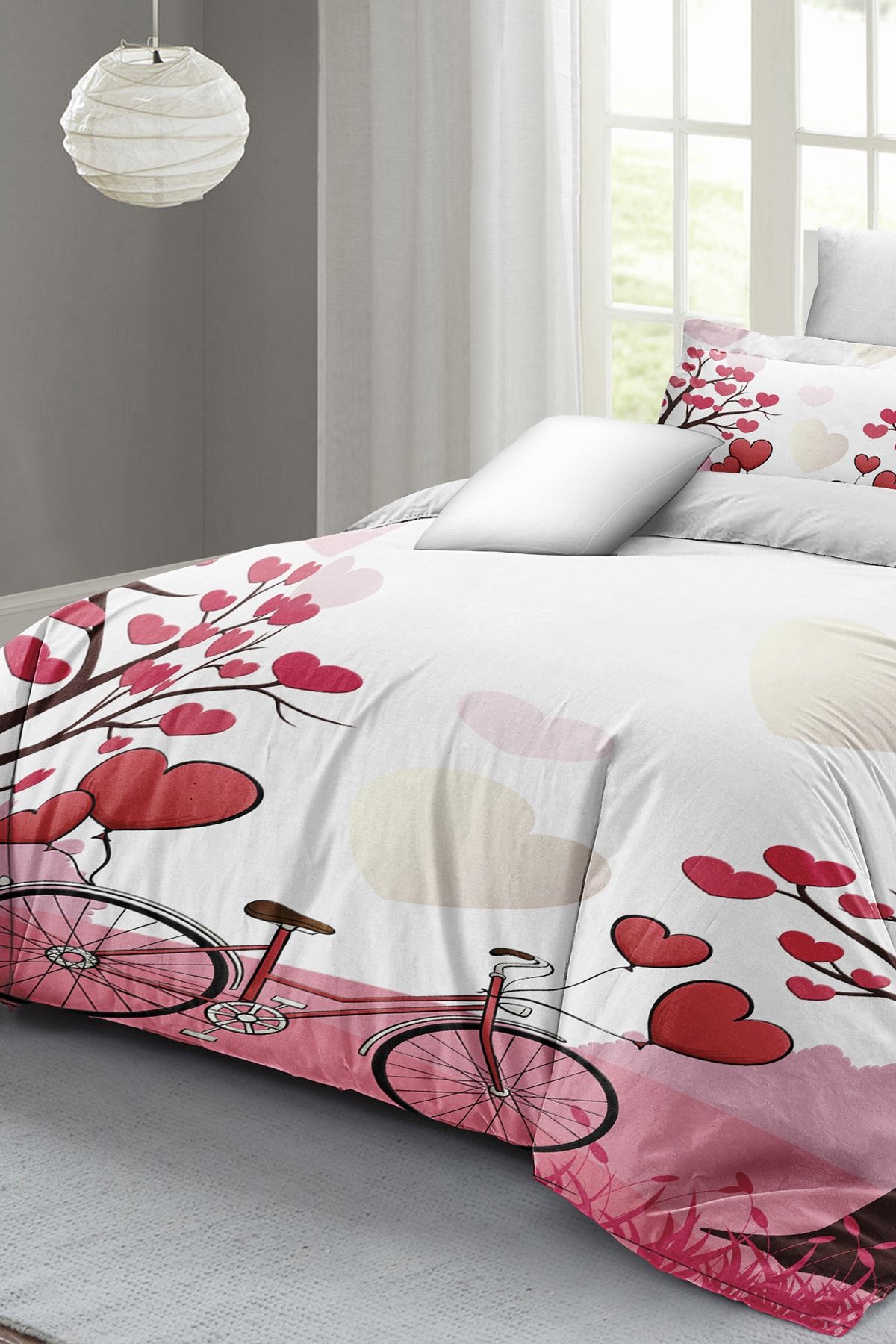 Sevgililer Günü Çift Kişilik Nevresim Takımı%100 Pamuk Saten White Love