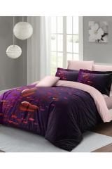 Sevgililer Günü Çift Kişilik Nevresim Takımı%100 Pamuk Saten Purple Love