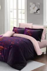 Sevgililer Günü Çift Kişilik Nevresim Takımı%100 Pamuk Saten Purple Love