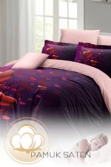 Sevgililer Günü Çift Kişilik Nevresim Takımı%100 Pamuk Saten Purple Love