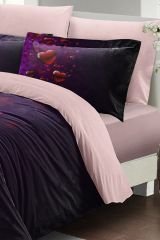 Sevgililer Günü Çift Kişilik Nevresim Takımı%100 Pamuk Saten Purple Love
