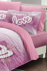 Sevgililer Günü Çift Kişilik Nevresim Takımı%100 Pamuk Saten Pınk Love