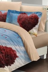Sevgililer Günü Çift Kişilik Nevresim Takımı%100 Pamuk Saten Love Tree