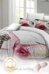 Sevgililer Günü Çift Kişilik Nevresim Takımı%100 Pamuk Saten White Love