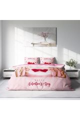 Sevgililer Günü Pamuk Saten Çift Kişilik Nevresim Takımı Happy Valentine's Day