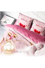 Sevgililer Günü Pamuk Saten Çift Kişilik Nevresim Takımı Happy Valentine's Day