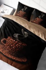 Lastikli Çarşaflı %100 Pamuk Saten Çift Kişilik Nevresim Takımı Live coffee