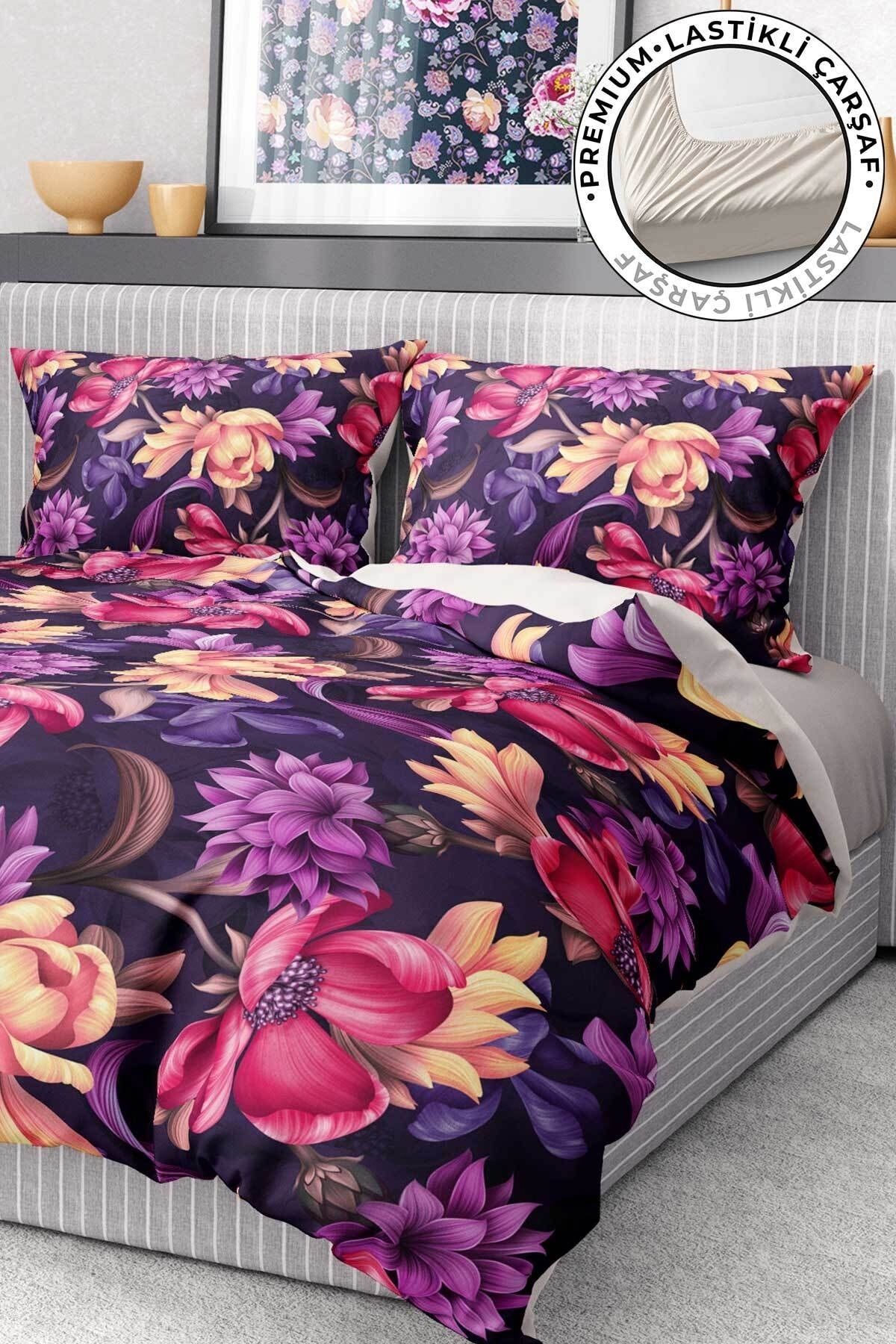 Premium Nevresim Takımı %100 Pamuk Saten Lastikli Çarşaf Deluxe Koleksiyon Çift Kişilik 3d Hürrem