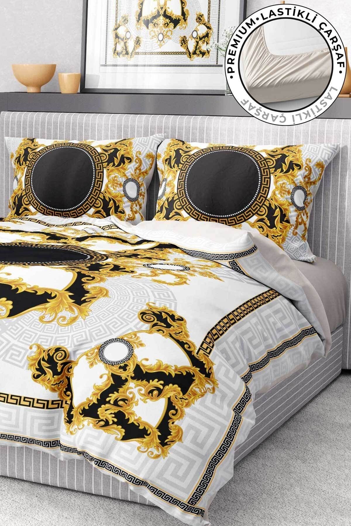 Premium Nevresim Takımı %100 Pamuk Saten Lastikli Çarşaf Deluxe Koleksiyon Çift Kişilik 3d Brand
