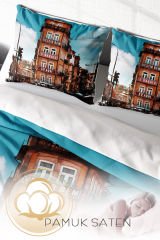 Lastikli Çarşaflı %100 Pamuk Saten Çift Kişilik Nevresim Takımı Apartment