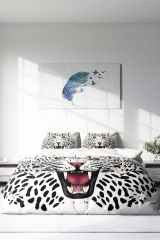 Lastikli Çarşaflı %100 Pamuk Saten Çift Kişilik Nevresim Takımı White Leopard