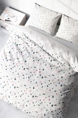 Lastikli Çarşaflı %100 Pamuk Saten Çift Kişilik Nevresim Takımı Terrazzo
