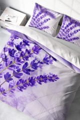 Lastikli Çarşaflı %100 Pamuk Saten Çift Kişilik Nevresim Takımı Lavander