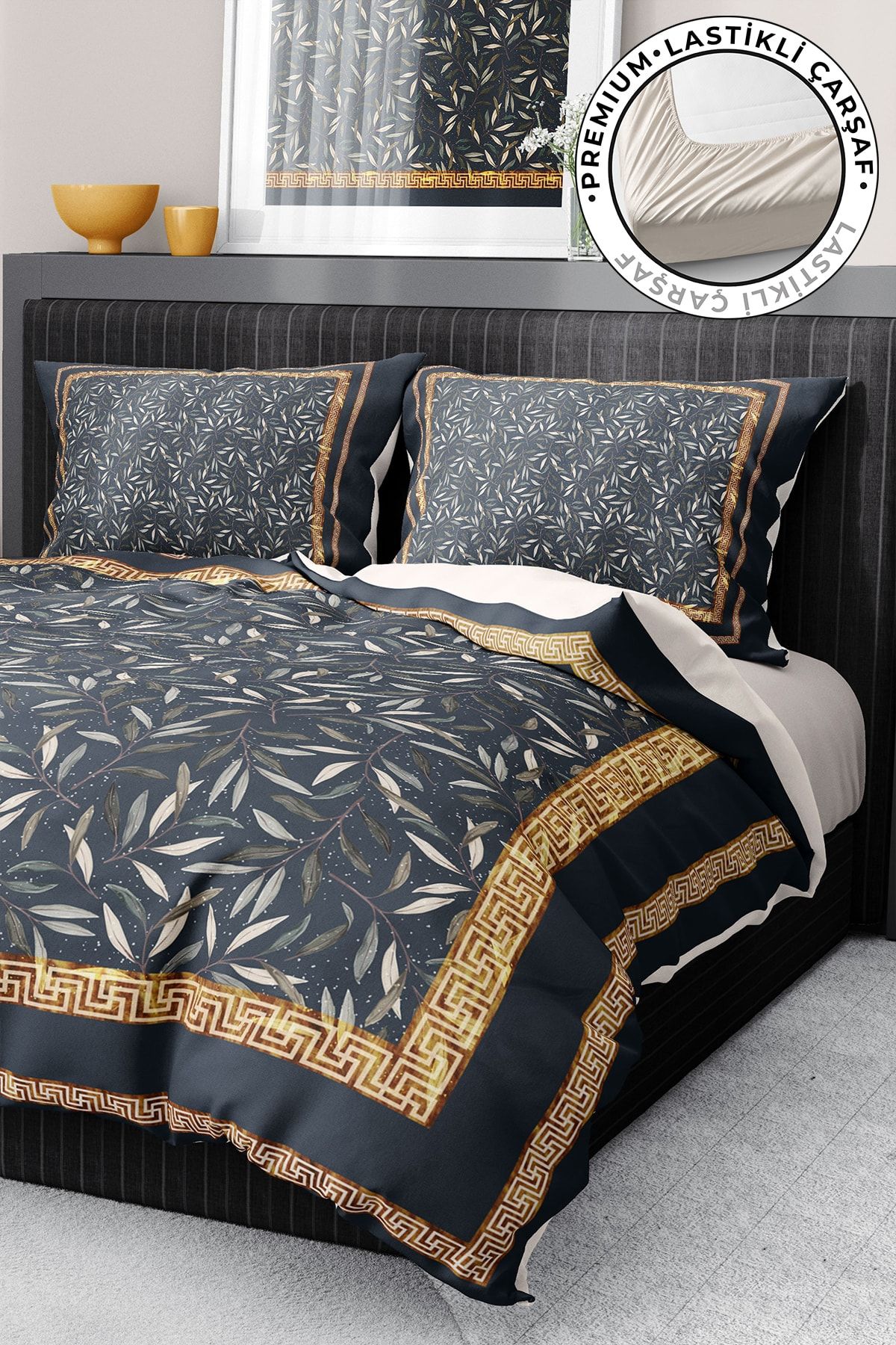 Premium Nevresim Takımı %100 Pamuk Saten Lastikli Çarşaf Deluxe Koleksiyon Çift Kişilik 3d Dark