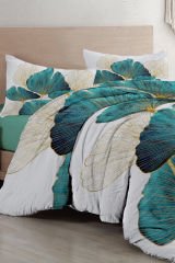 Lastikli Çarşaflı %100 Pamuk Saten Çift Kişilik Nevresim Takımı Luxury Leaves Luxury