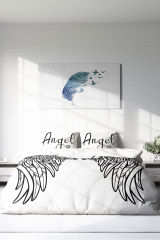 Lastikli Çarşaflı %100 Pamuk Saten Çift Kişilik Nevresim Takımı Angel Wing