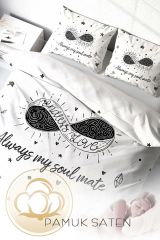Lastikli Çarşaflı %100 Pamuk Saten Çift Kişilik Nevresim Takımı Soul Mate