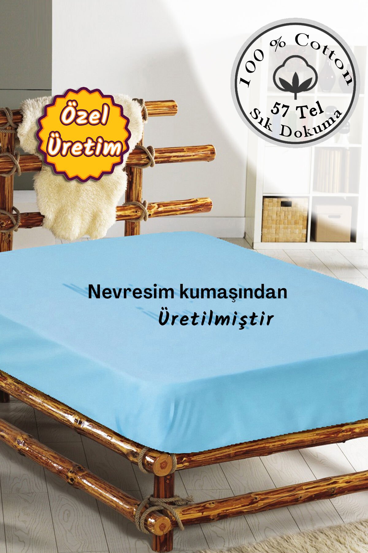 Lastikli Çarşaf Tek Kişilik %100 Pamuklu Ranforce Fitted Açık Mavi