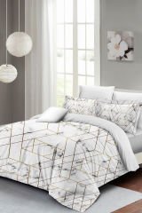 Lastikli Çarşaflı %100 Pamuk Saten Çift Kişilik Nevresim Takımı Marble Geo