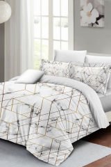 Lastikli Çarşaflı %100 Pamuk Saten Çift Kişilik Nevresim Takımı Marble Geo