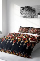 Lastikli Çarşaflı %100 Pamuk Saten Çift Kişilik Nevresim Takımı Ethnic Geometric