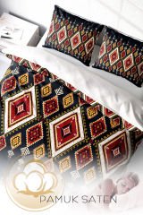 Lastikli Çarşaflı %100 Pamuk Saten Çift Kişilik Nevresim Takımı Ethnic Geometric