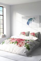 Lastikli Çarşaflı %100 Pamuk Saten Çift Kişilik Nevresim Takımı New Floral