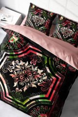 Lastikli Çarşaflı %100 Pamuk Saten Çift Kişilik Nevresim Takımı Roses Pattern