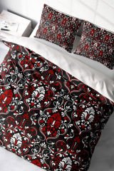 Lastikli Çarşaflı %100 Pamuk Saten Çift Kişilik Nevresim Takımı Damask
