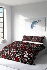 Lastikli Çarşaflı %100 Pamuk Saten Çift Kişilik Nevresim Takımı Damask