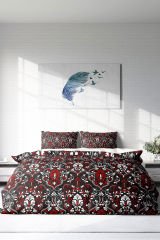 Lastikli Çarşaflı %100 Pamuk Saten Çift Kişilik Nevresim Takımı Damask
