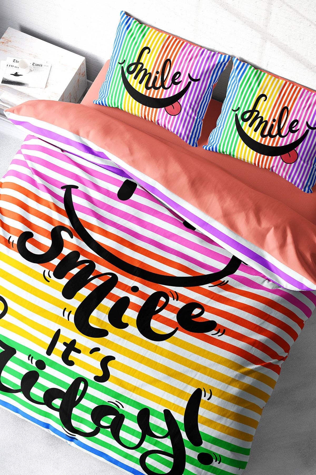 Çift Kişilik Nevresim Seti Sık Dokuma Pamuk Saten 3d Özel Tasarım Friday Smile (çarşafsızdır)
