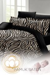 Çift Kişilik Nevresim Seti Sık Dokuma Pamuk Saten 3d Özel Tasarım Zebra Black (çarşafsızdır)