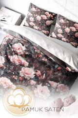 Lastikli Çarşaflı %100 Pamuk Saten Çift Kişilik Nevresim Takımı Roses Garden