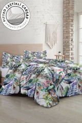 Lastikli Çarşaflı %100 Pamuk Saten Çift Kişilik Nevresim Takımı Exotic Floral Luxury
