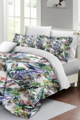 Lastikli Çarşaflı %100 Pamuk Saten Çift Kişilik Nevresim Takımı Exotic Floral Luxury