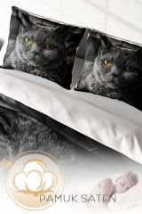 Serious Cat Naturel Çift Kişilik Nevresim Takımı