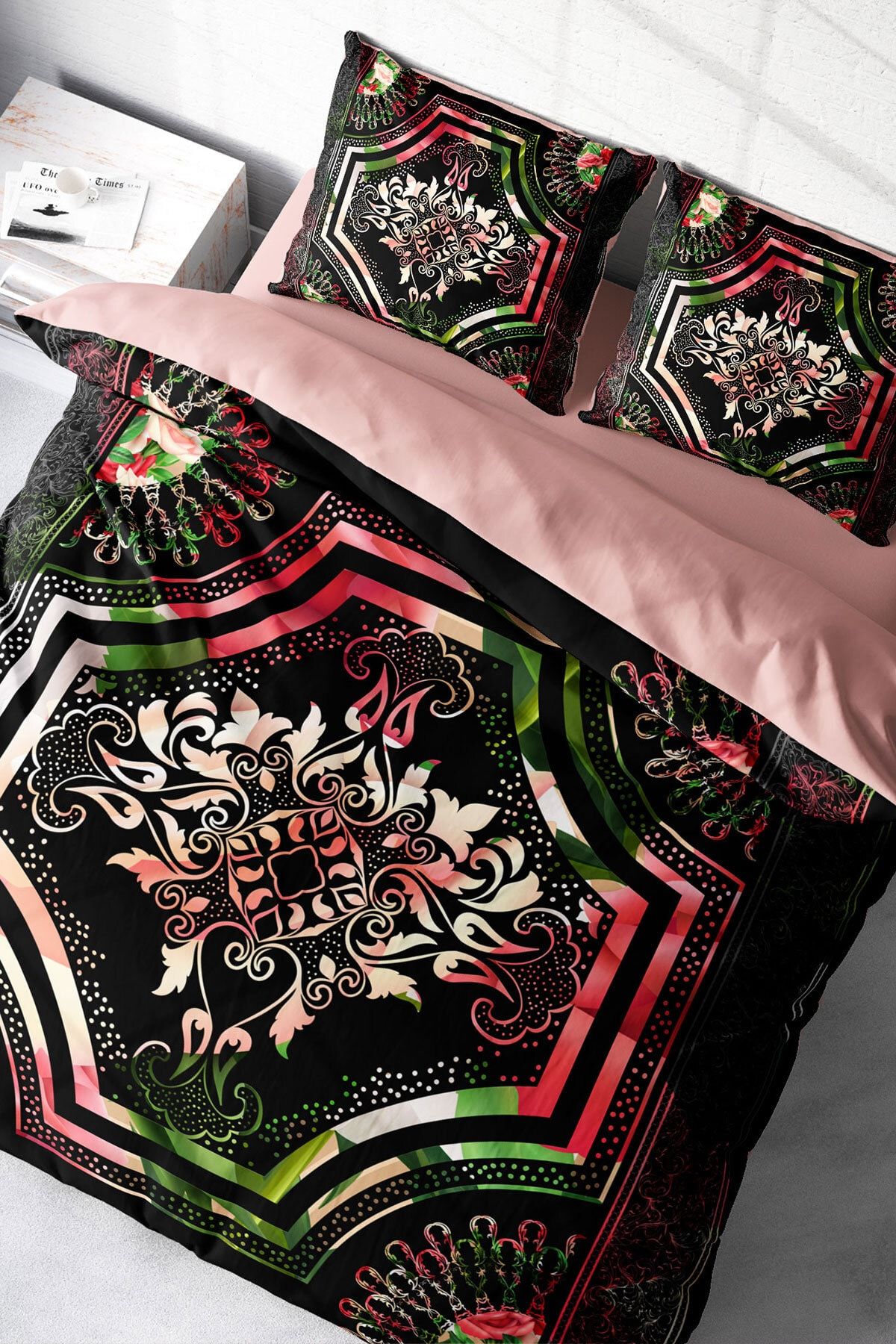 Çift Kişilik Nevresim Seti Sık Dokuma Pamuk Saten 3d Özel Tasarım Roses Pattern (çarşafsızdır)