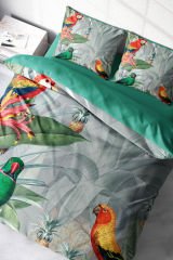 Lastikli Çarşaflı %100 Pamuk Saten Çift Kişilik Nevresim Takımı Parrot World