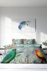 Lastikli Çarşaflı %100 Pamuk Saten Çift Kişilik Nevresim Takımı Parrot World