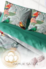 Lastikli Çarşaflı %100 Pamuk Saten Çift Kişilik Nevresim Takımı Parrot World