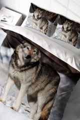 Çift Kişilik Nevresim Seti Sık Dokuma Pamuk Saten 3d Özel Tasarım Snowwolf (çarşafsızdır)