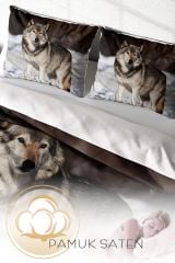 Çift Kişilik Nevresim Seti Sık Dokuma Pamuk Saten 3d Özel Tasarım Snowwolf (çarşafsızdır)