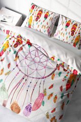 Lastikli Çarşaflı %100 Pamuk Saten Çift Kişilik Nevresim Takımı Dream Catchers