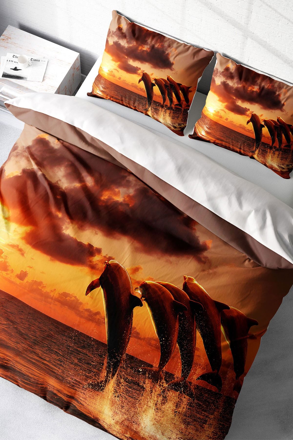 Çift Kişilik Nevresim Seti Sık Dokuma Pamuk Saten 3d Özel Tasarım Dolphin1 (çarşafsızdır)