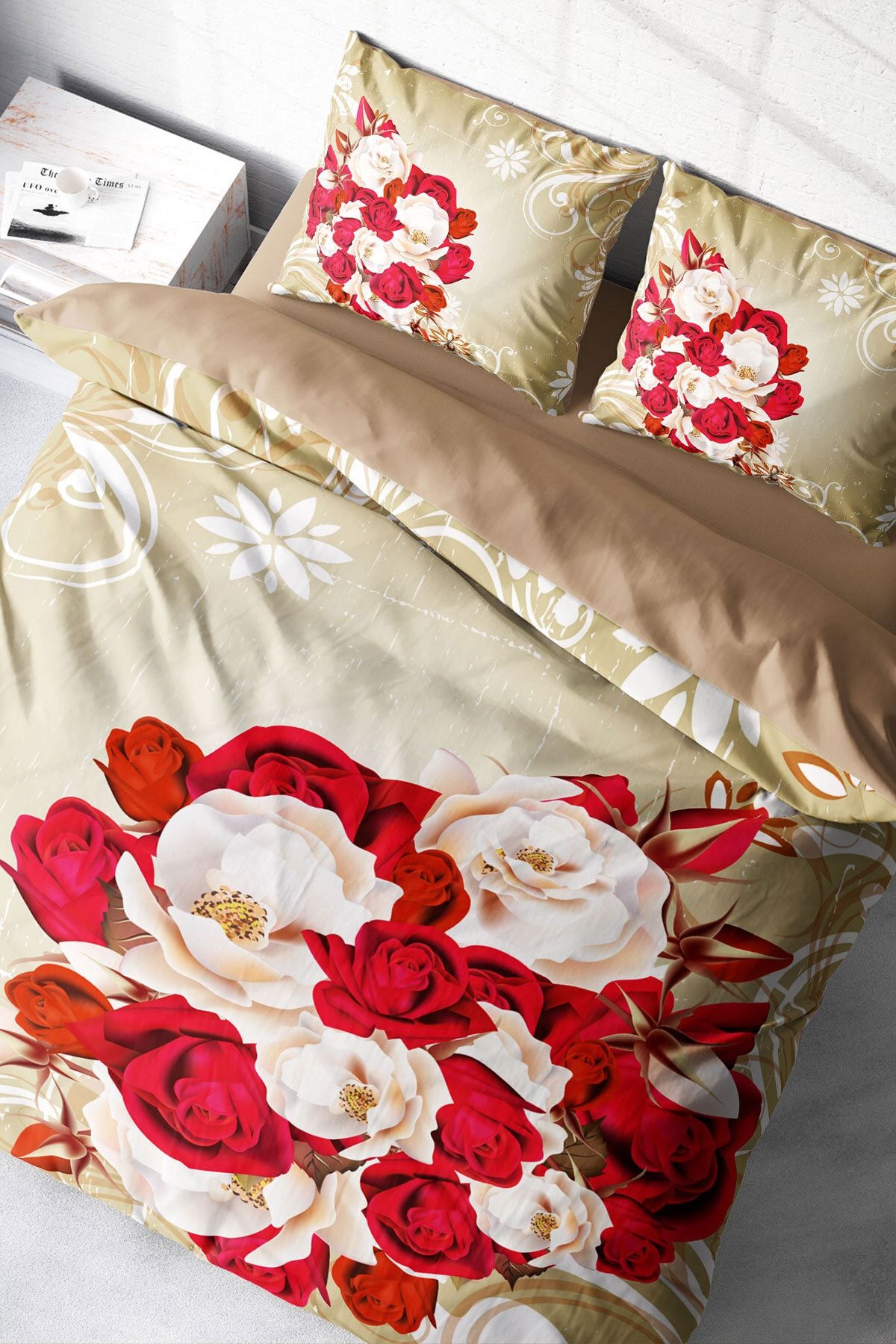 Rose Cream-1007 Naturel Çift Kişilik Nevresim Takımı