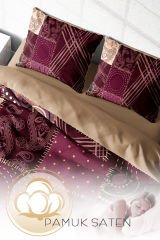 Lastikli Çarşaflı %100 Pamuk Saten Çift Kişilik Nevresim Takımı Patchwork