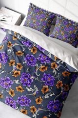 Purple Floral Naturel Çift Kişilik Nevresim Takımı