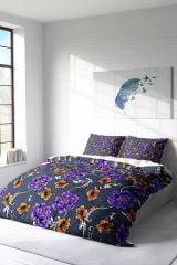 Purple Floral Naturel Çift Kişilik Nevresim Takımı